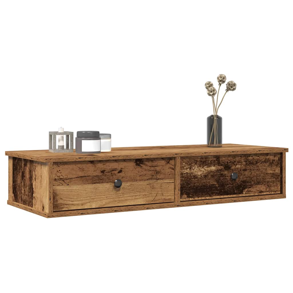Wall Shelf with Drawers Old Wood 100x37.5x19 cm Engineered Wood - Merkel Designers