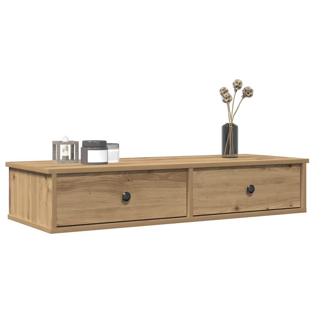 Wall Shelf with Drawers Artisian Oak 100x37.5x19 cm Engineered Wood - The Home Maker