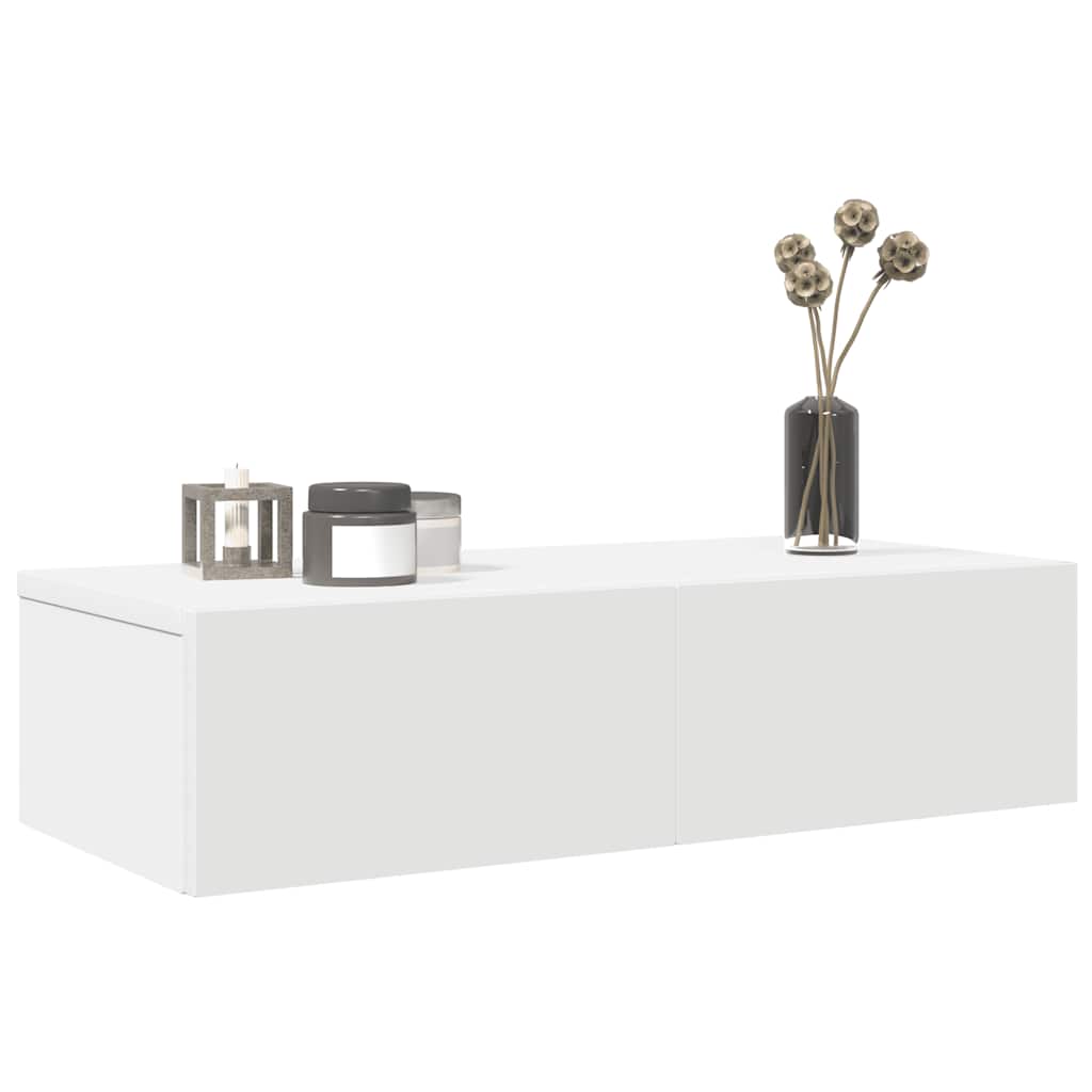 Wall Shelf with Drawers White 60x26.5x15 cm Engineered Wood - Millennium Furniture