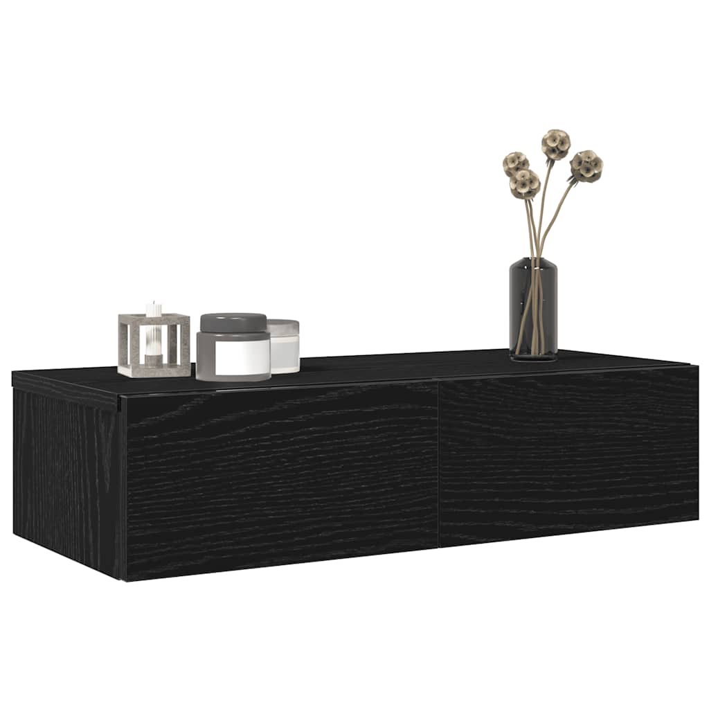 Wall Shelf with Drawers Black 60x26.5x15 cm Engineered Wood - The Home Maker