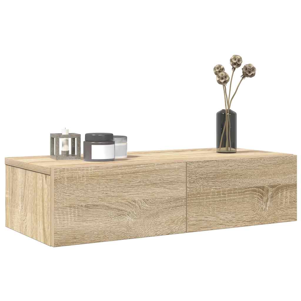 Wall Shelf with Drawers Sonoma Oak 60x26.5x15 cm Engineered Wood - The Home Maker