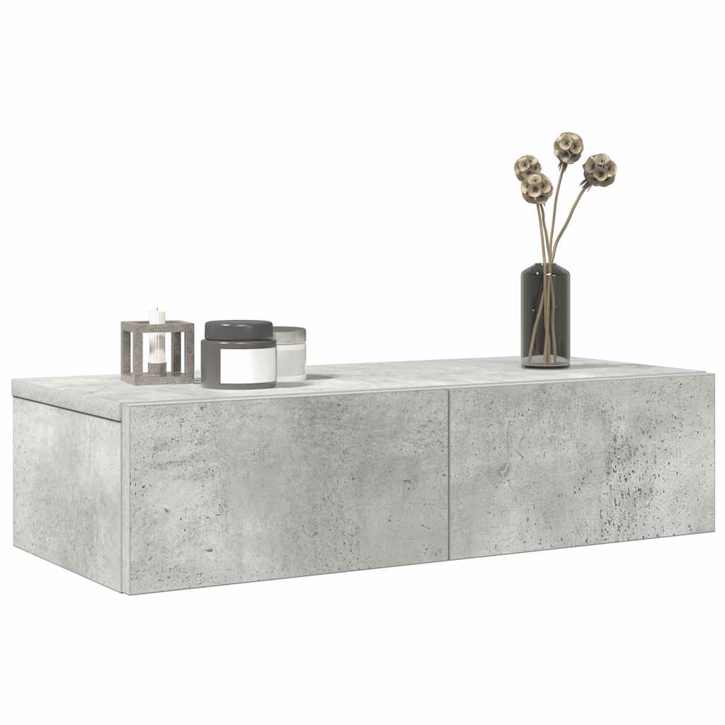Wall Shelf with Drawers Concrete Grey 60x26.5x15 cm Engineered Wood - Merlin Deals