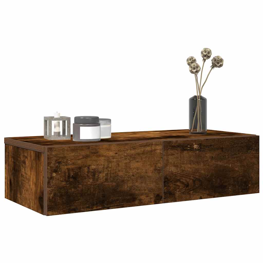 Wall Shelf with Drawers Smoked Oak 60x26.5x15 cm Engineered Wood - The Home Maker