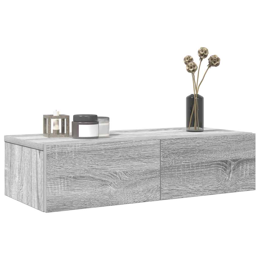 Wall Shelf with Drawers Grey Sonoma 60x26.5x15 cm Engineered Wood - Millennium Furniture