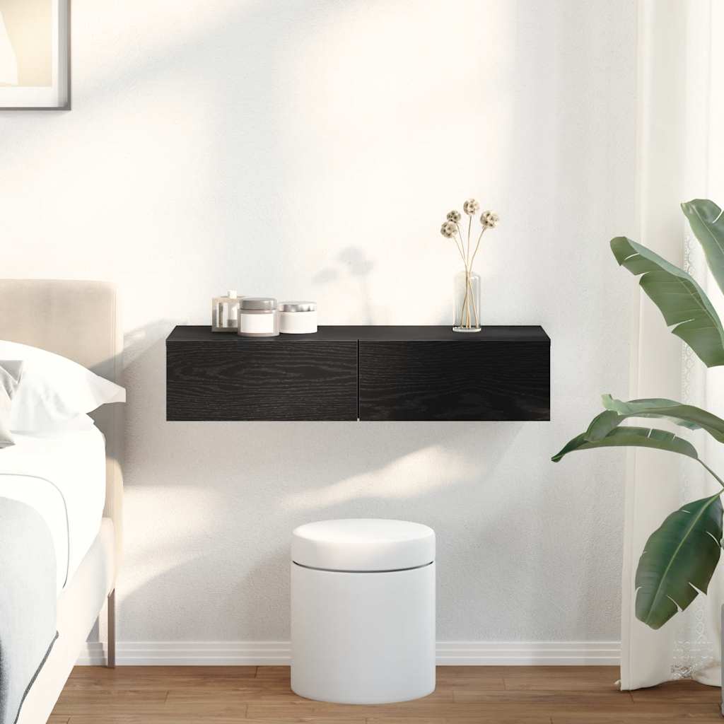 Wall Shelf with Drawers Black 80x33x17 cm Engineered Wood - The Home Maker