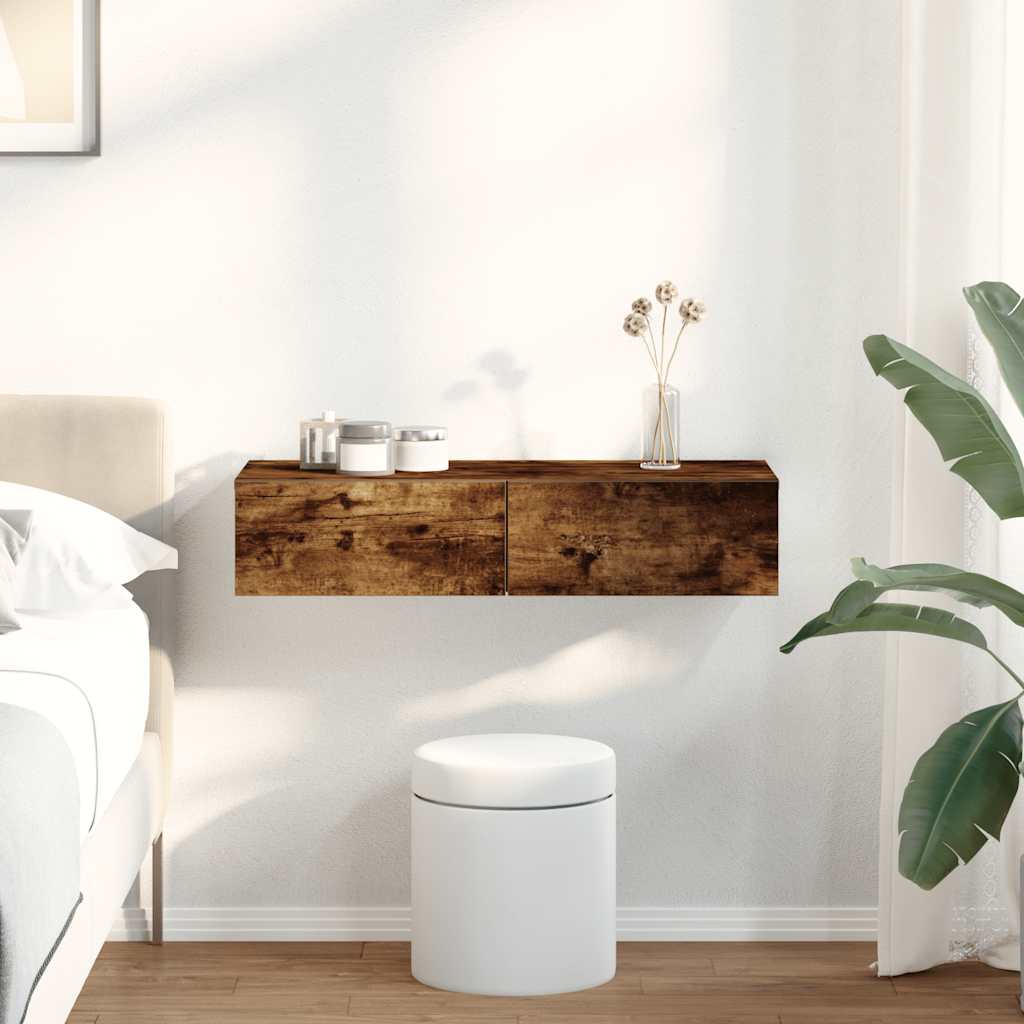 Wall Shelf with Drawers Smoked Oak 80x33x17 cm Engineered Wood - The Home Maker