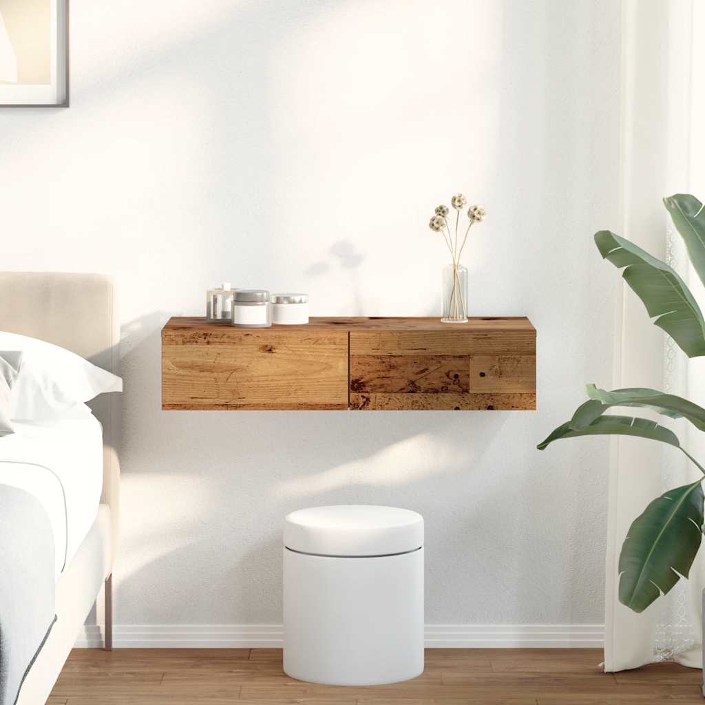 Wall Shelf with Drawers Old Wood 80x33x17 cm Engineered Wood - The Home Maker