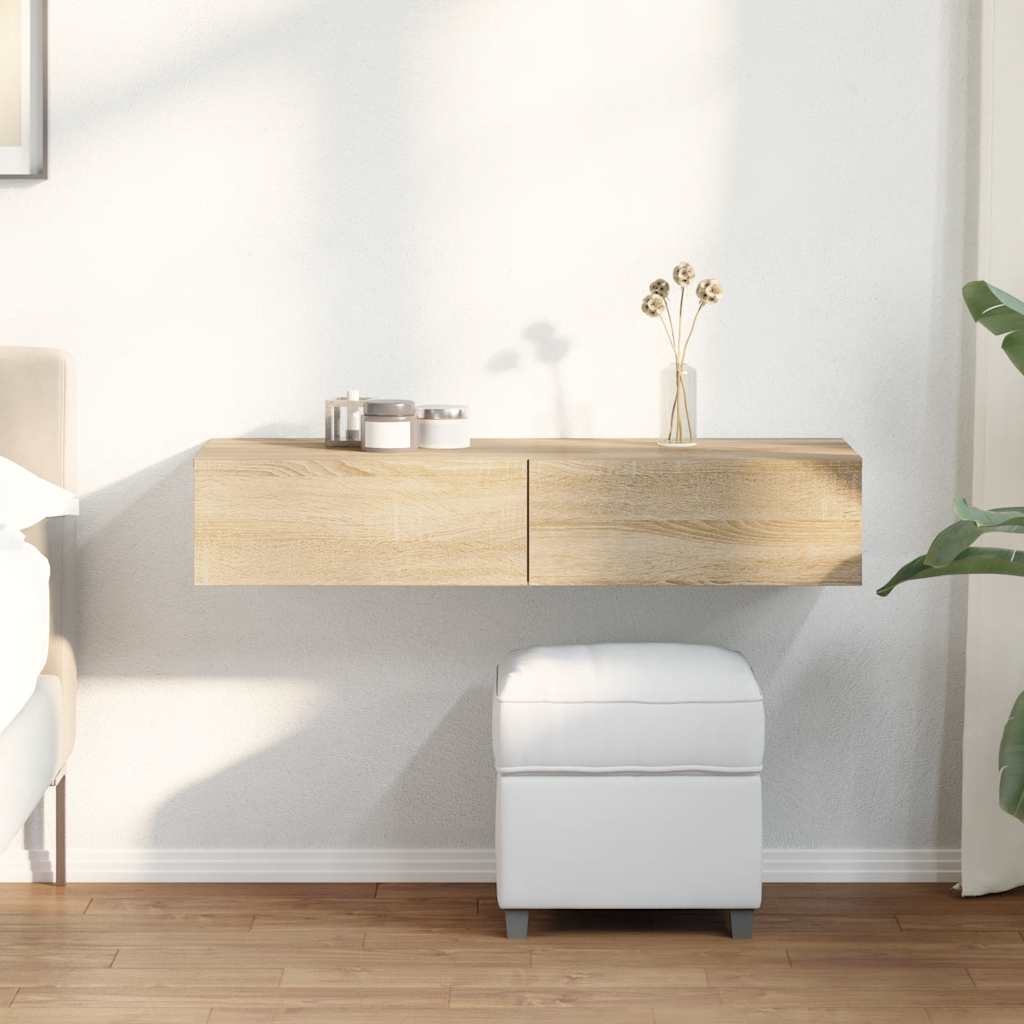 Wall Shelf with Drawers Sonoma Oak 100x36x19 cm Engineered Wood - The Home Maker