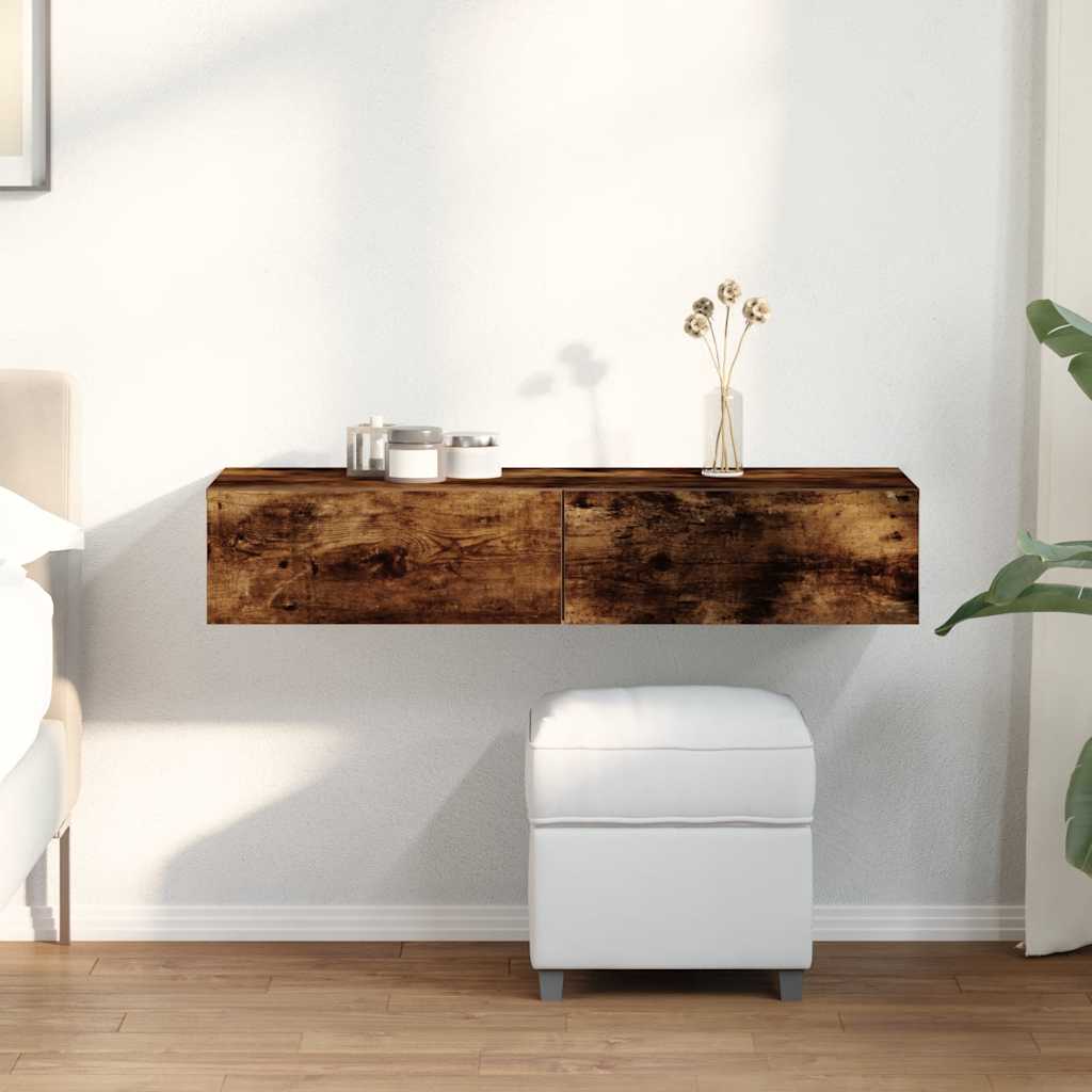 Wall Shelf with Drawers Smoked Oak 100x36x19 cm Engineered Wood - Charlotte Dunes