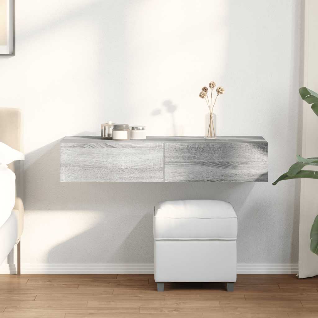 Wall Shelf with Drawers Grey Sonoma 100x36x19 cm Engineered Wood - All Things Good