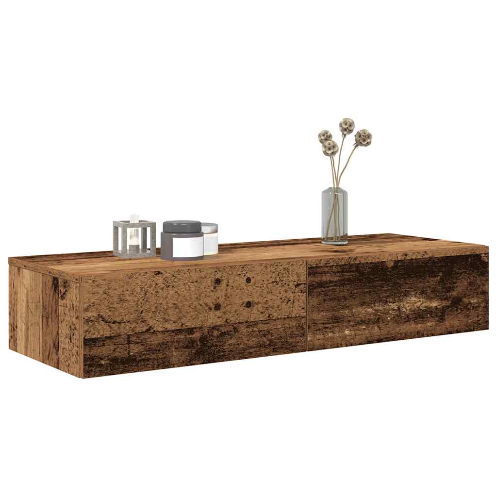 Wall Shelf with Drawers Old Wood 100x36x19 cm Engineered Wood - Decor Base