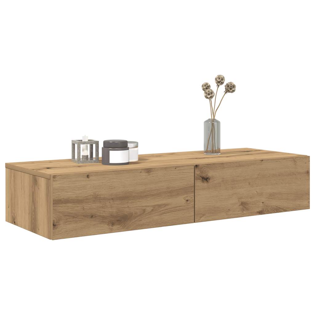 Wall Shelf with Drawers Artisian Oak 100x36x19 cm Engineered Wood - The Home Maker