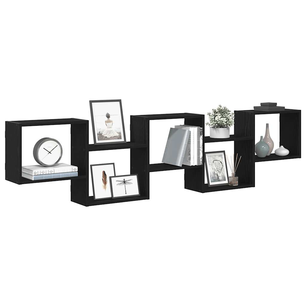 Wall Cube Shelf 5 Compartments Black Engineered Wood - Design Hut