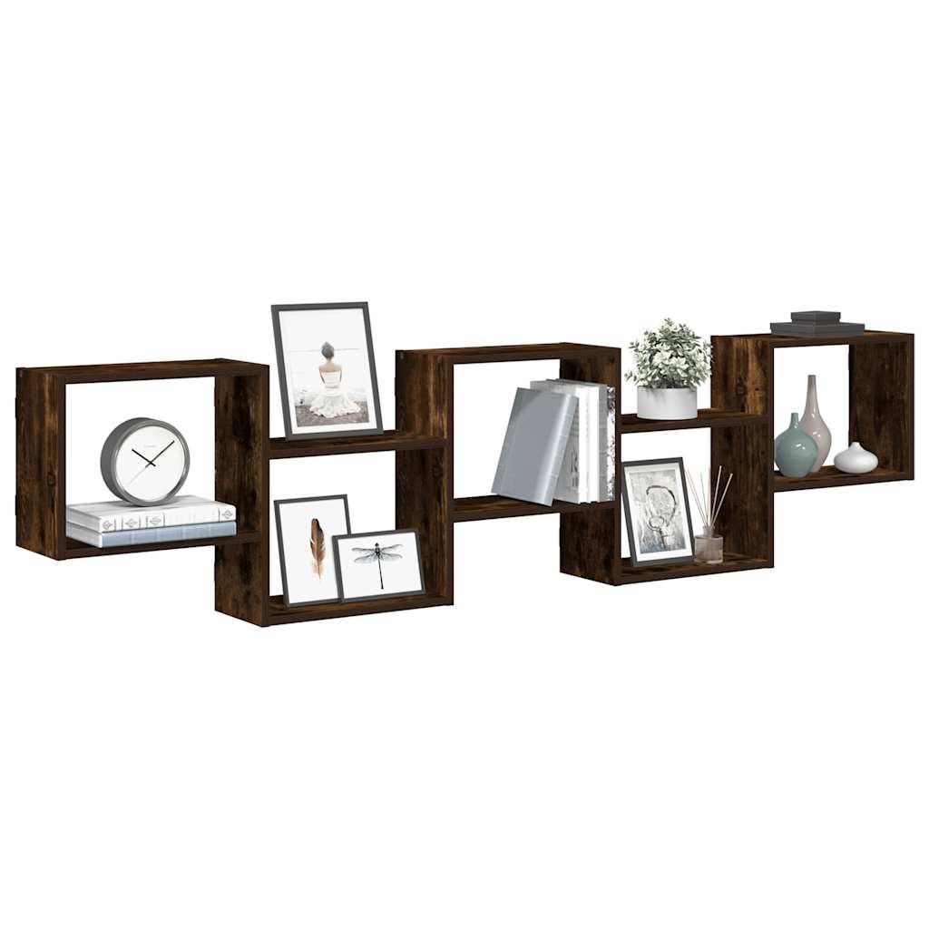 Wall Cube Shelf 5 Compartments Smoked Oak Engineered Wood - Merlin Deals