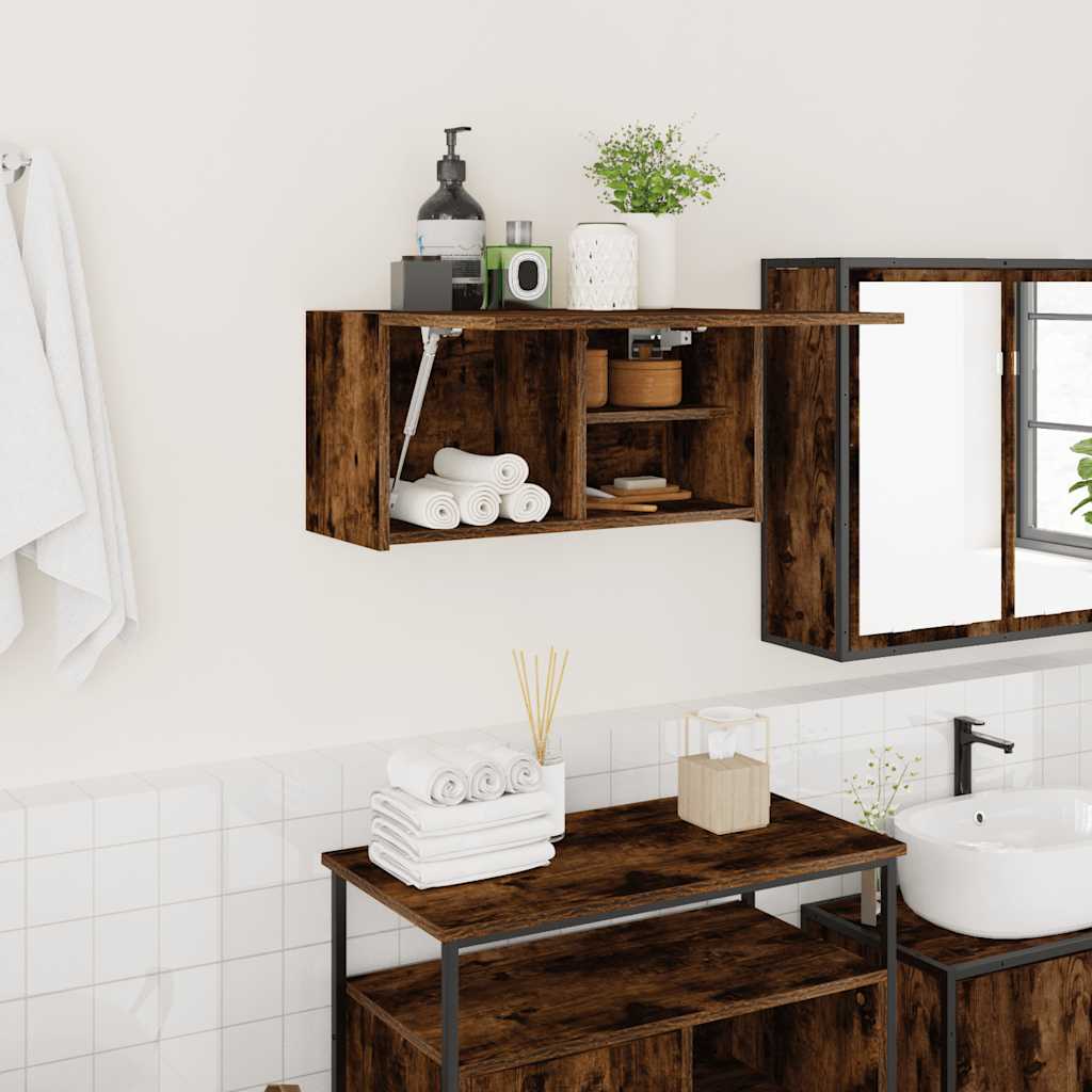 Bathroom Wall Cabinet Smoked Oak 60x25x30 cm Engineered Wood - Tyrell & Tyrell