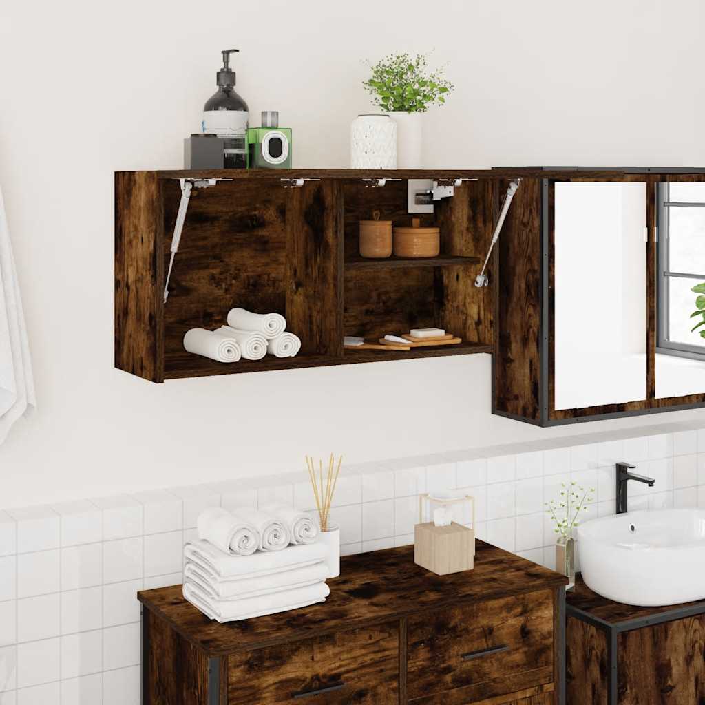 Bathroom Wall Cabinet Smoked Oak 80x25x40 cm Engineered Wood - Decor Base