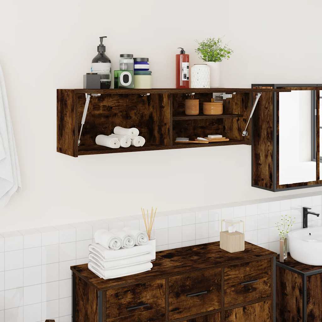 Bathroom Wall Cabinet Smoked Oak 100x25x30 cm Engineered Wood - Charlotte Dunes