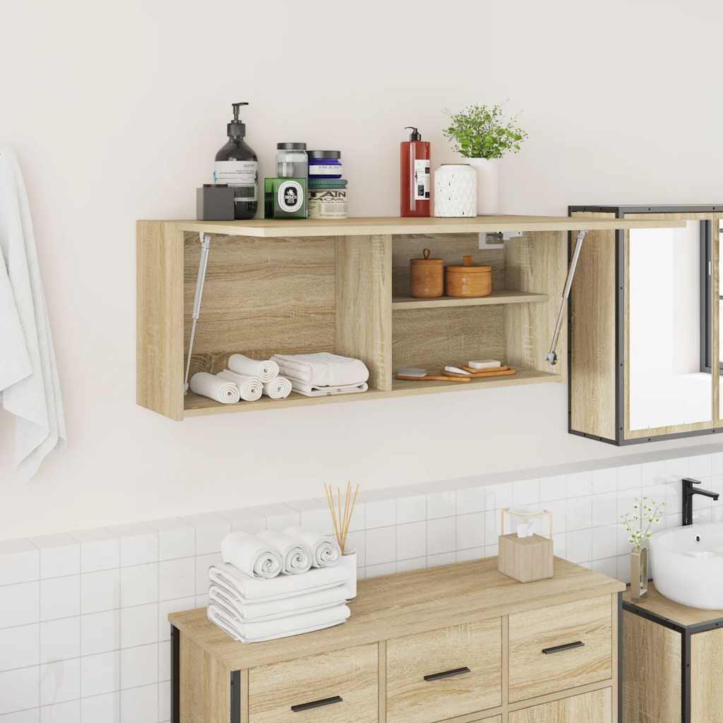 Bathroom Wall Cabinet Sonoma Oak 100x25x40 cm Engineered Wood - Tyrell & Tyrell