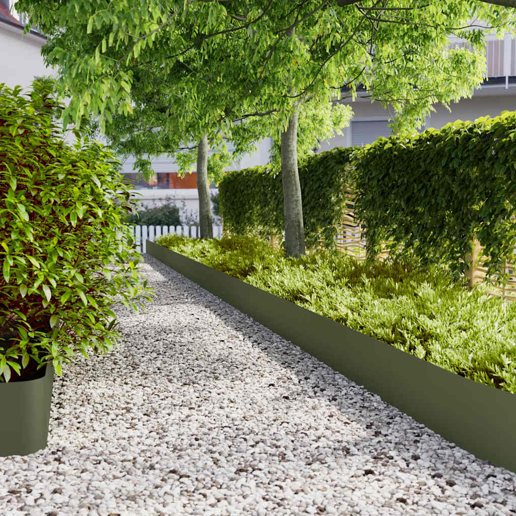 Lawn Edgings 10 pcs Olive Green 25x103 cm Cold-rolled Steel - Charlotte Dunes