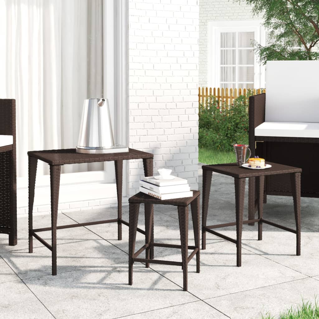 Garden Nesting Tables 3 pcs Brown Poly Rattan - Discount Dealers