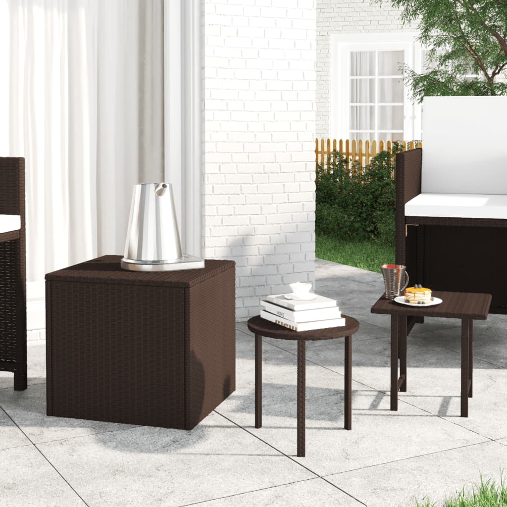 Garden Side Tables 3 pcs Brown Poly Rattan - Discount Dealers