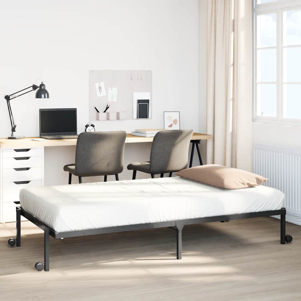 Bedframe Foldable Black 107x203cm Steel - Discount Dealers