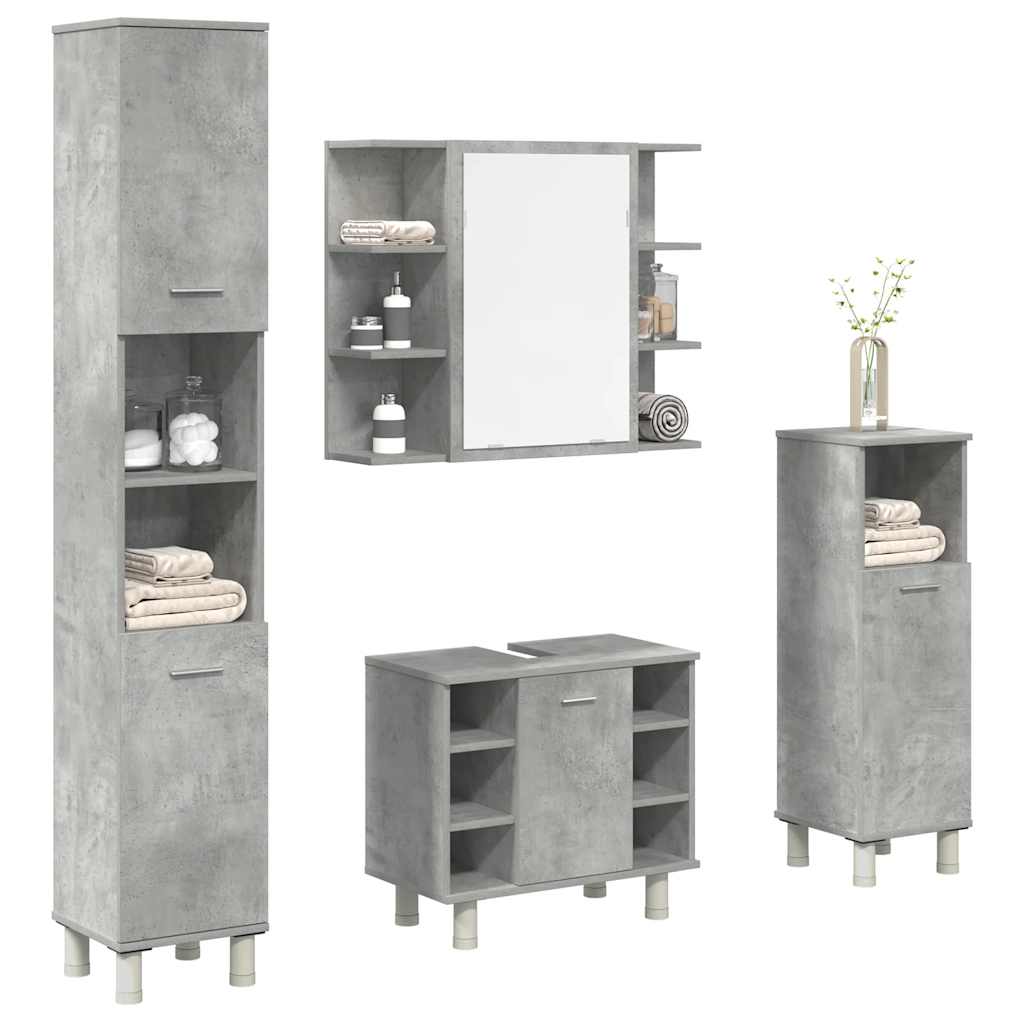 4 Piece Bathroom Furniture Set Concrete Grey Engineered Wood - Merkel Designers