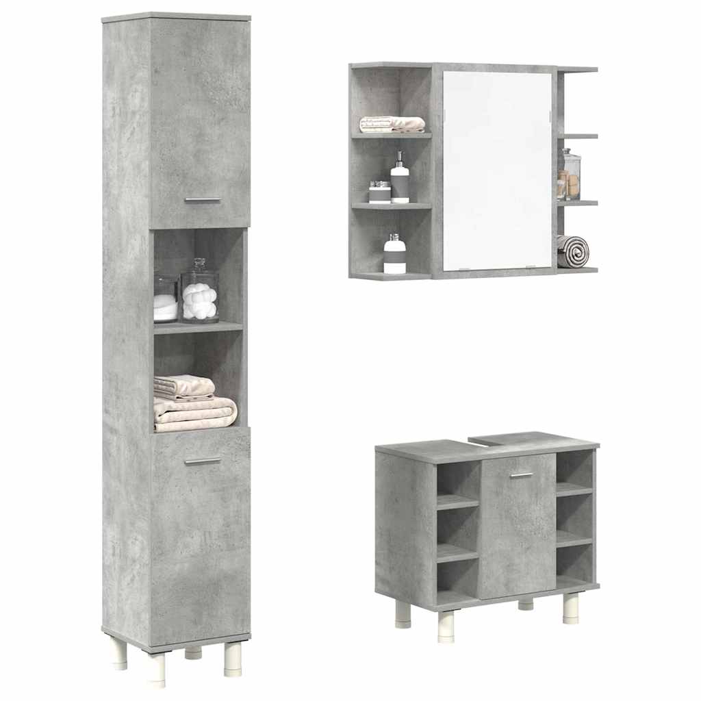 3 Piece Bathroom Furniture Set Concrete Grey Engineered Wood - The Home Maker