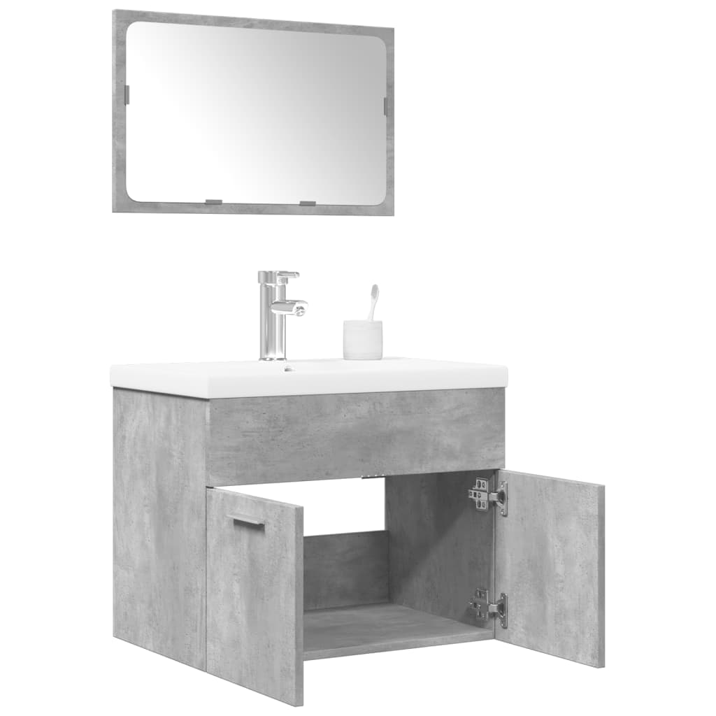 3 Piece Bathroom Furniture Set Concrete Grey Engineered Wood - R and M Furniture