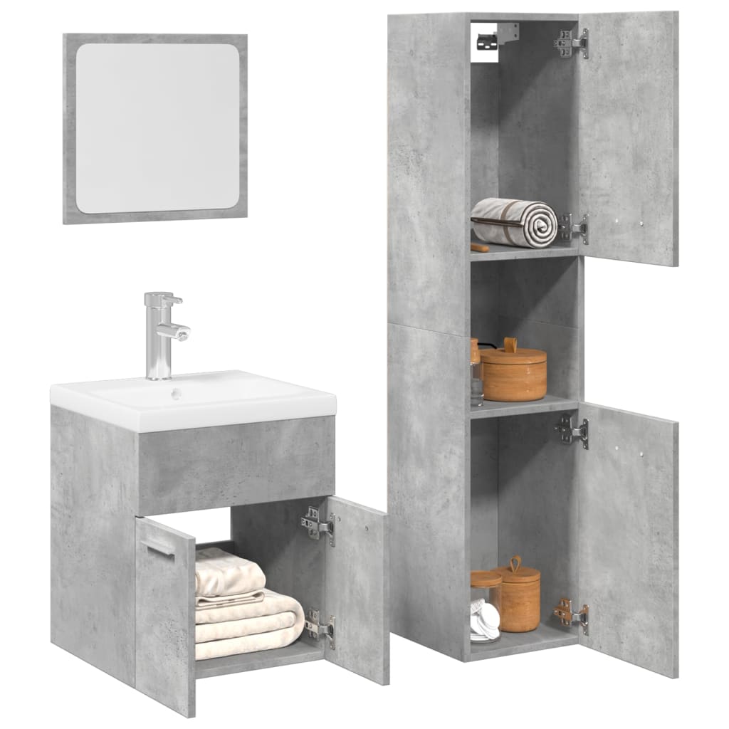 3 Piece Bathroom Furniture Set Concrete Grey Engineered Wood - Merkel Designers
