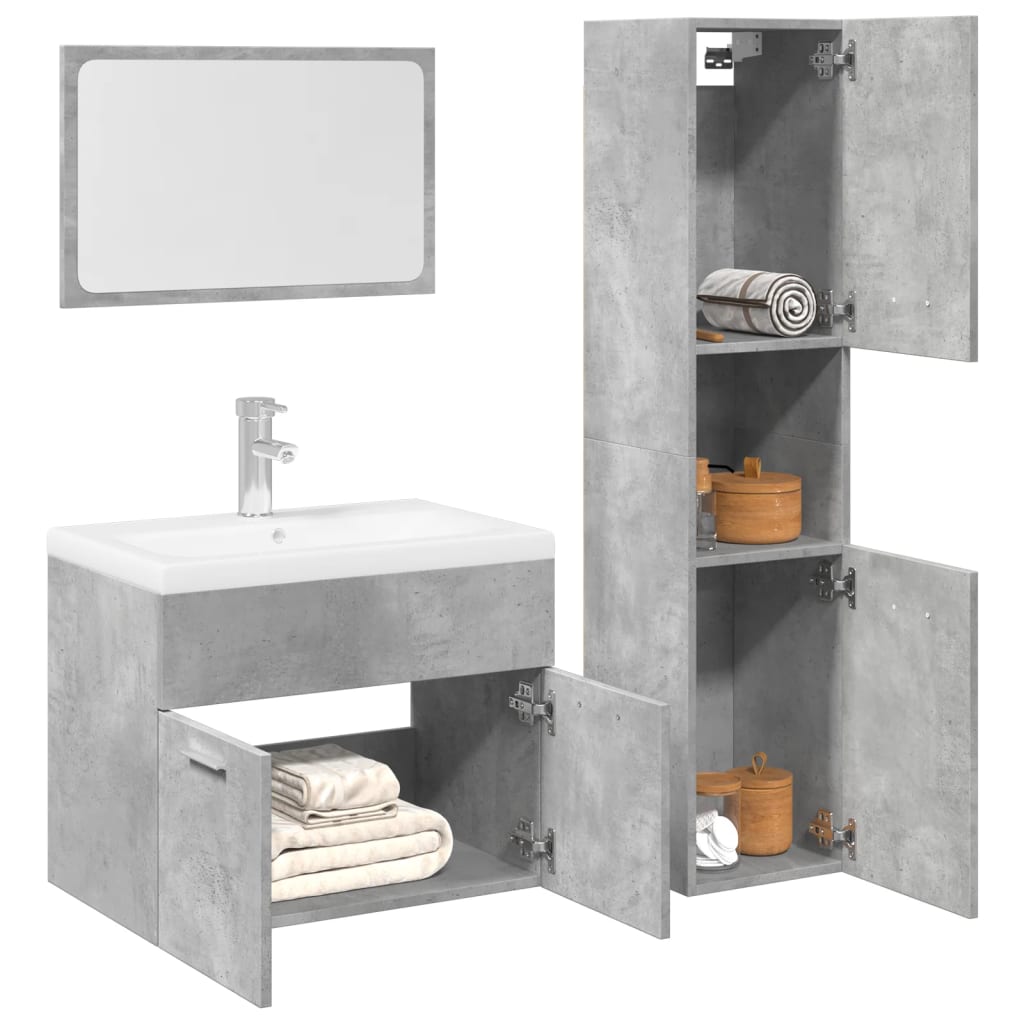 3 Piece Bathroom Furniture Set Concrete Grey Engineered Wood - Millennium Furniture