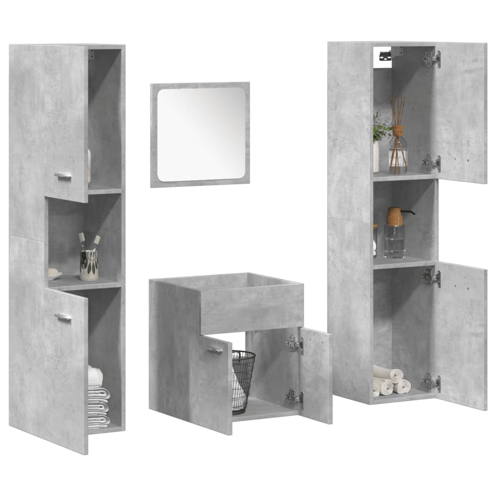 4 Piece Bathroom Furniture Set Concrete Grey Engineered Wood - Style and Chic