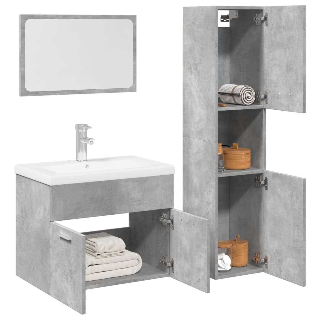 4 Piece Bathroom Furniture Set Concrete Grey Engineered Wood - Tyrell & Tyrell
