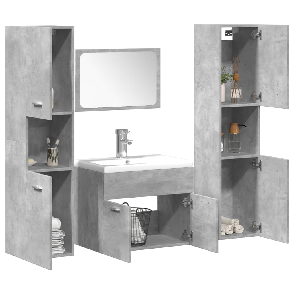 4 Piece Bathroom Furniture Set Concrete Grey Engineered Wood - R and M Furniture