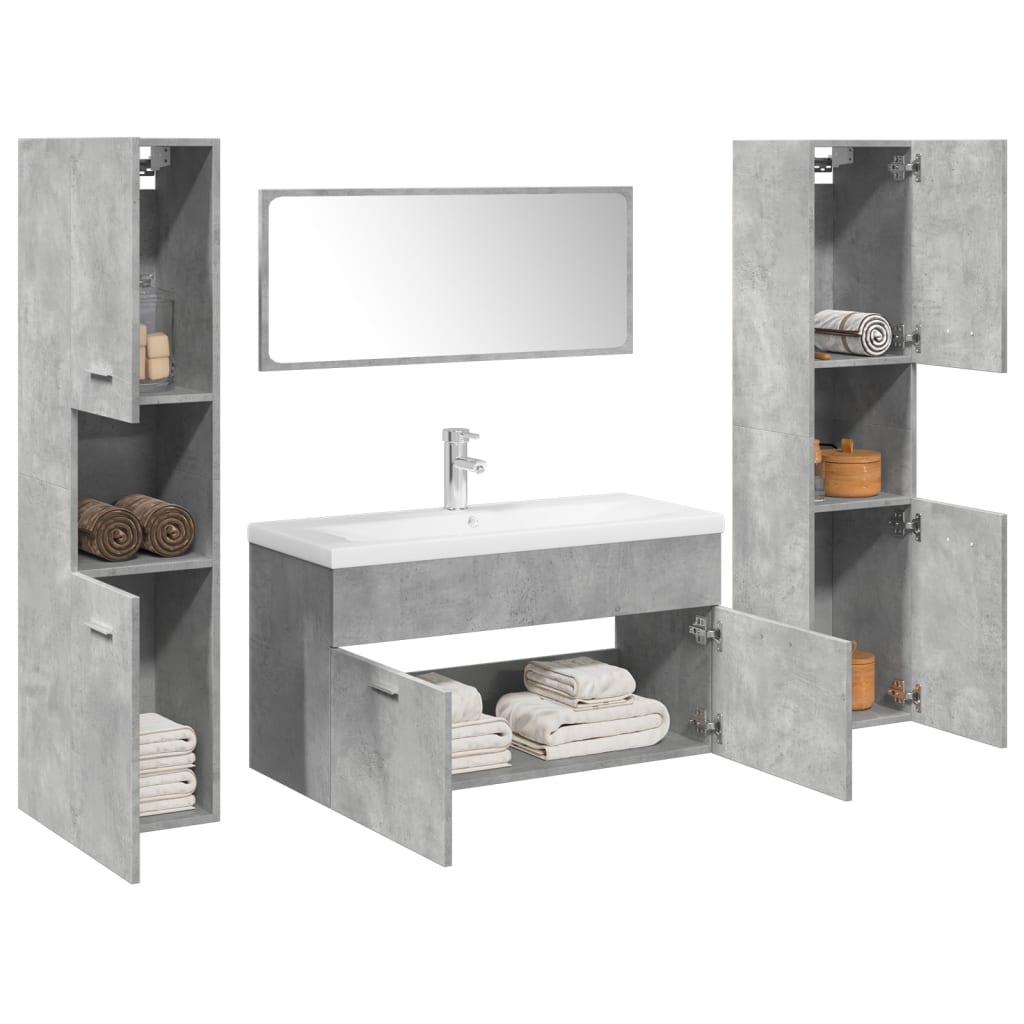 5 Piece Bathroom Furniture Set Concrete Grey Engineered Wood - Sid & Sam