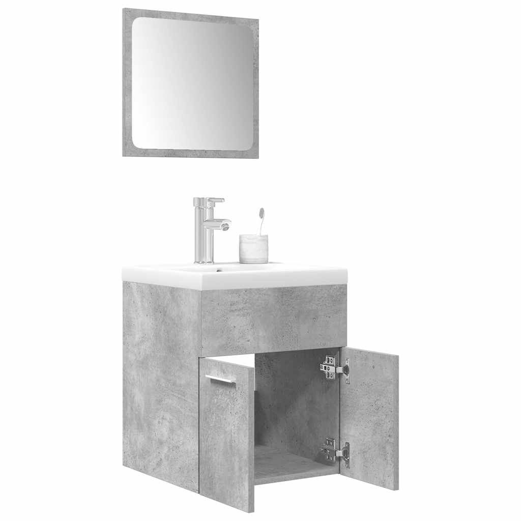3 Piece Bathroom Furniture Set Concrete Grey Engineered Wood - Merkel Designers