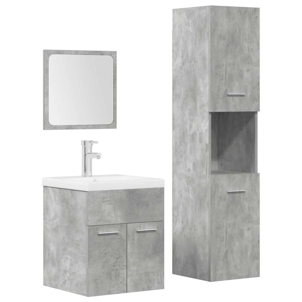 4 Piece Bathroom Furniture Set Concrete Grey Engineered Wood - Direct Imports