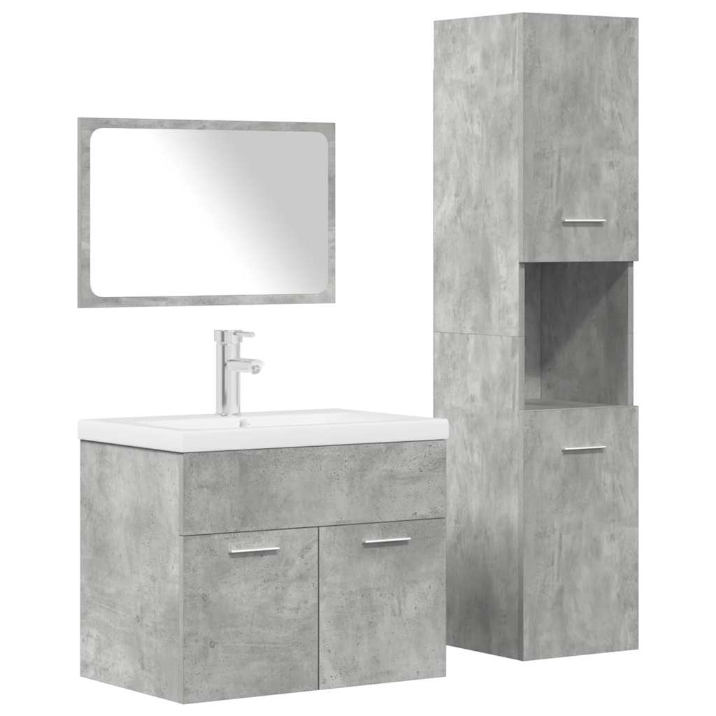 4 Piece Bathroom Furniture Set Concrete Grey Engineered Wood - Decor Base