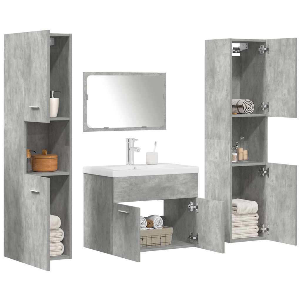 5 Piece Bathroom Furniture Set Concrete Grey Engineered Wood - R and M Furniture