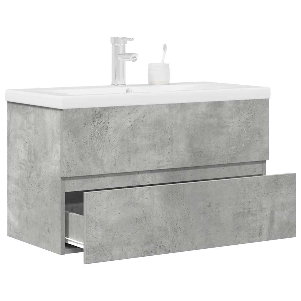 2 Piece Bathroom Furniture Set Concrete Grey Engineered Wood - Decor Base