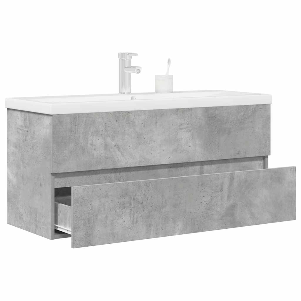 2 Piece Bathroom Furniture Set Concrete Grey Engineered Wood - Decor Base
