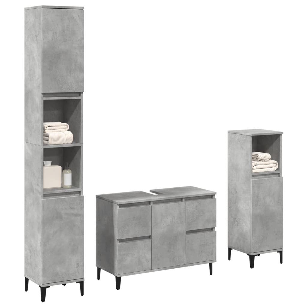 3 Piece Bathroom Furniture Set Concrete Grey Engineered Wood - Design Hut