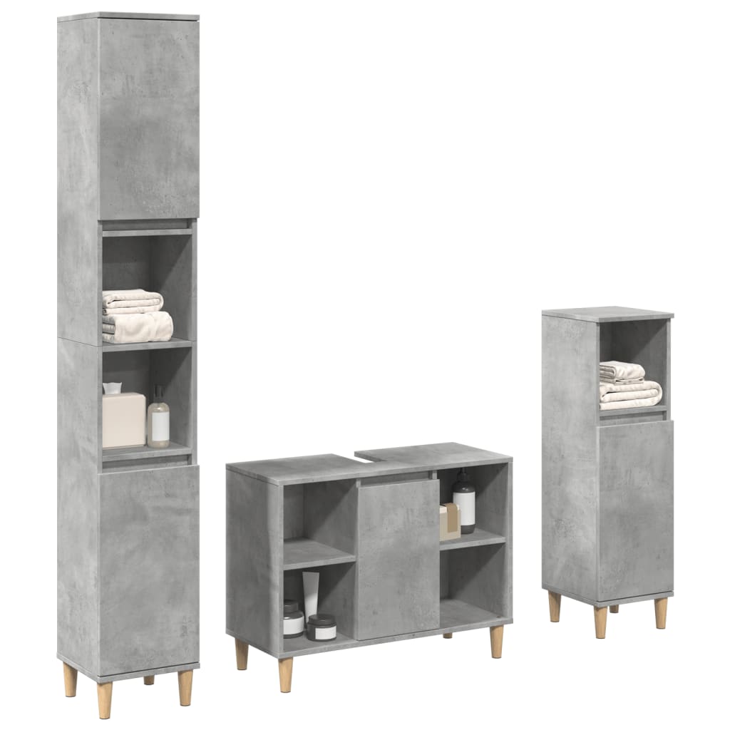 3 Piece Bathroom Furniture Set Concrete Grey Engineered Wood - Millennium Furniture