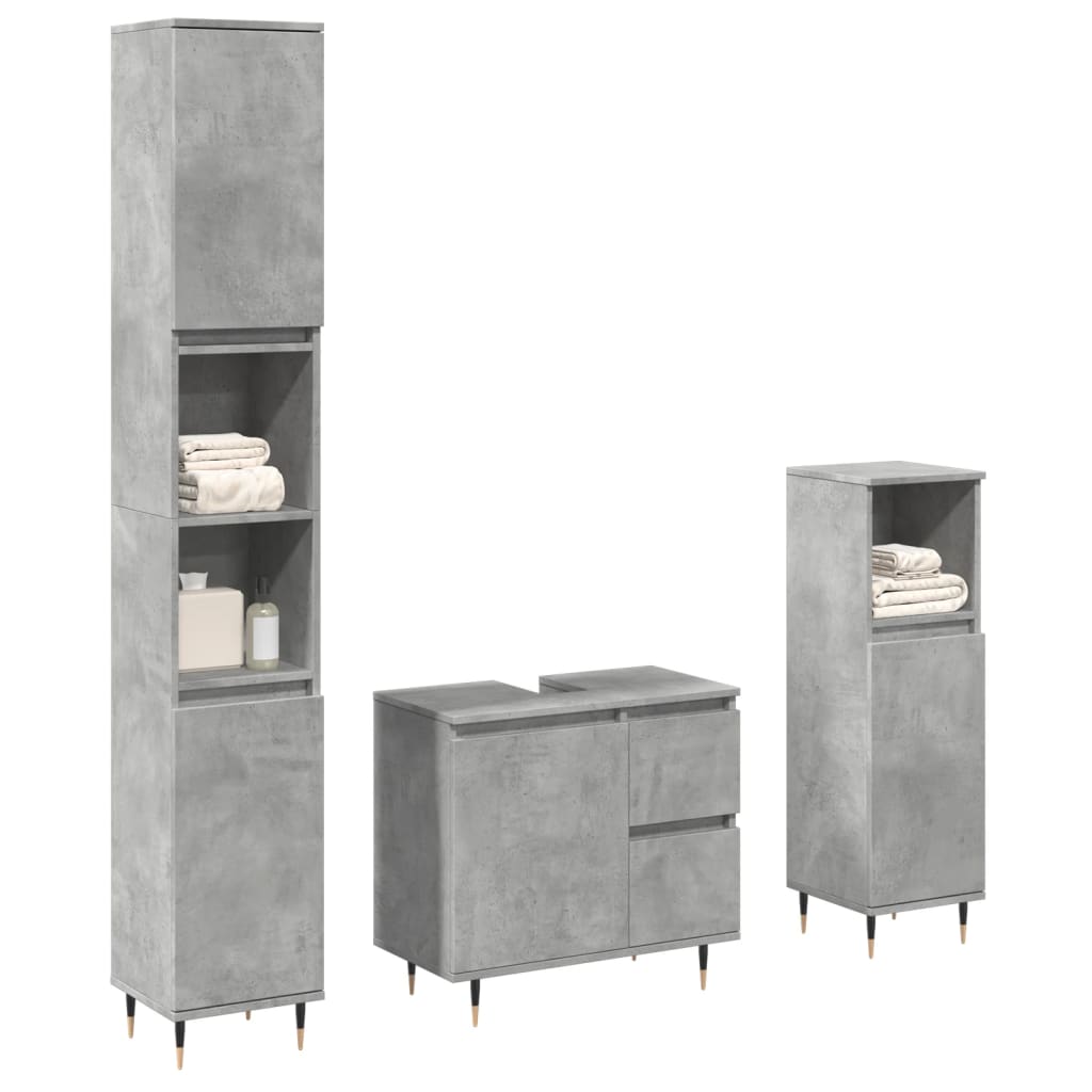 3 Piece Bathroom Furniture Set Concrete Grey Engineered Wood - Millennium Furniture