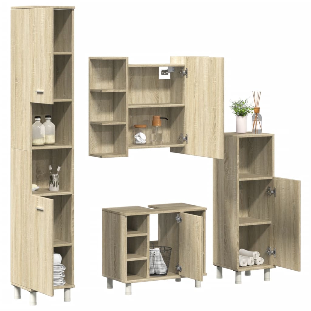 4 Piece Bathroom Furniture set Sonoma Oak Engineered Wood - Design Hut