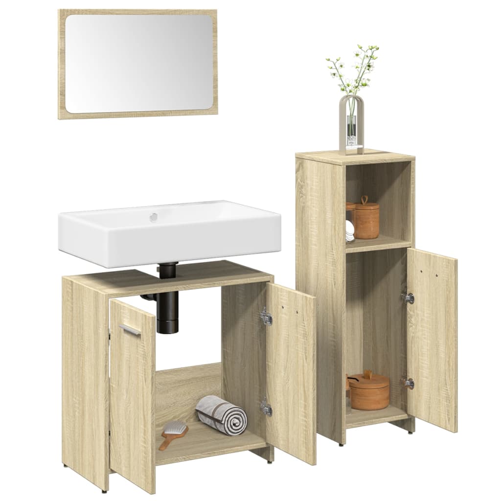 3 Piece Bathroom Furniture Set Sonoma Oak Engineered Wood - Millennium Furniture