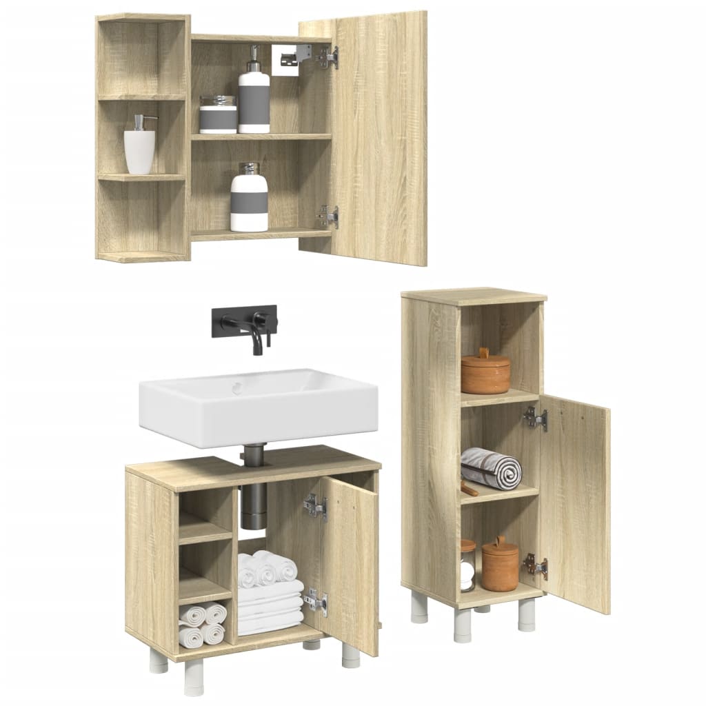 3 Piece Bathroom Furniture set Sonoma Oak Engineered Wood - Style and Chic