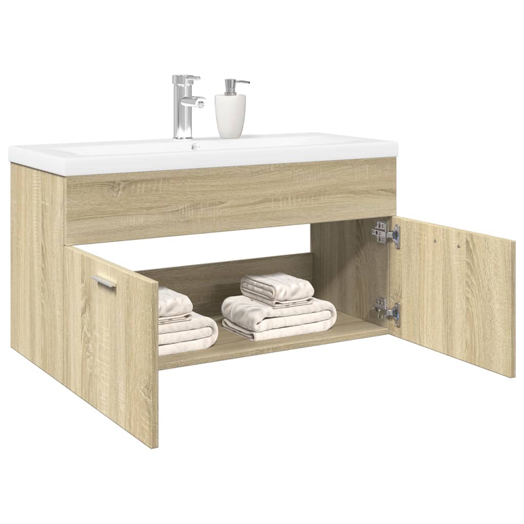 Bathroom Sink Cabinet with Built-in Basin Sonoma Oak - All Things Good