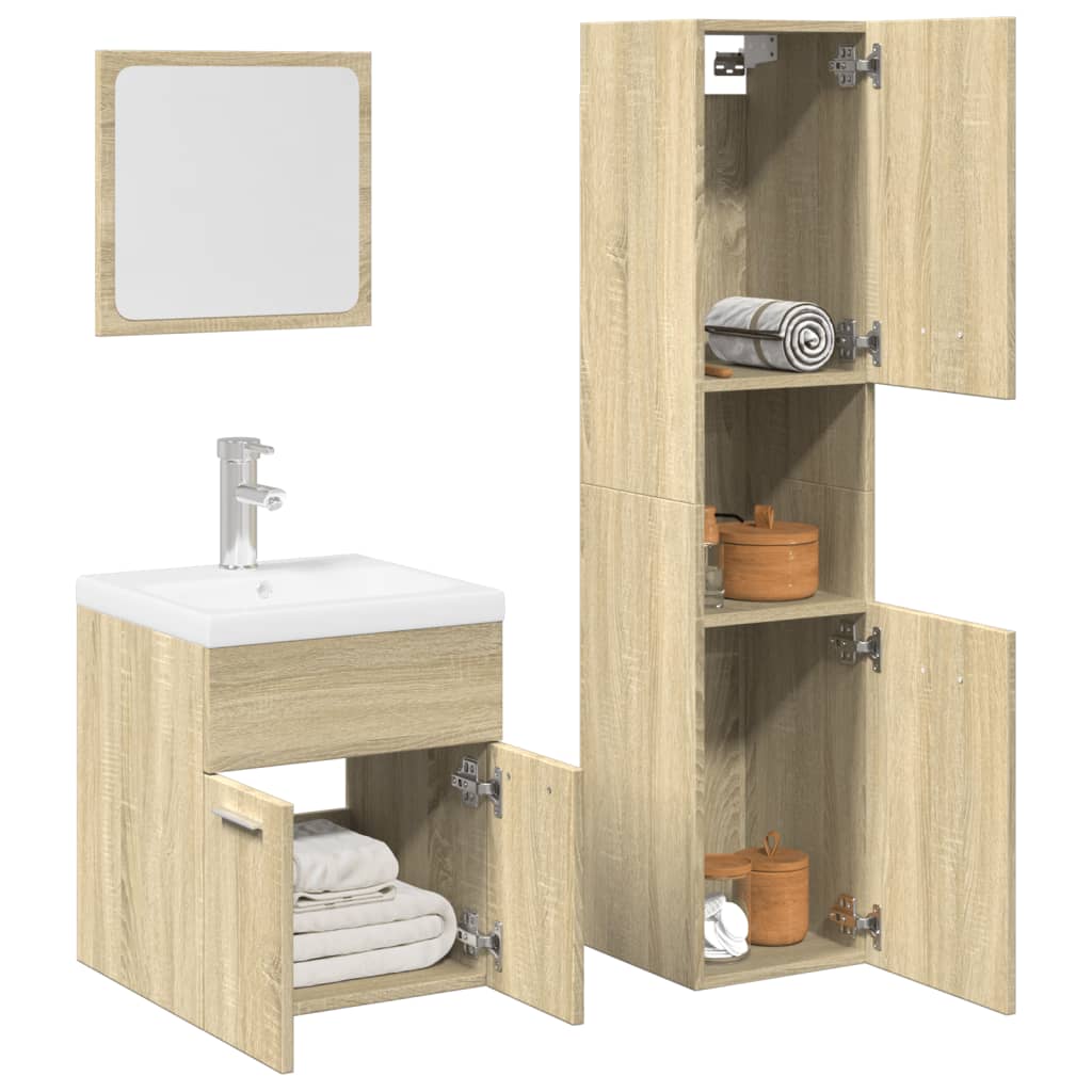 3 Piece Bathroom Furniture Set Sonoma Oak Engineered Wood - Discount Dealers
