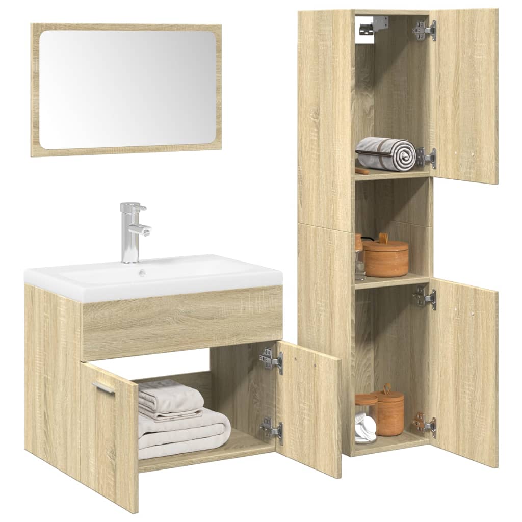 3 Piece Bathroom Furniture Set Sonoma Oak Engineered Wood - Design Hut